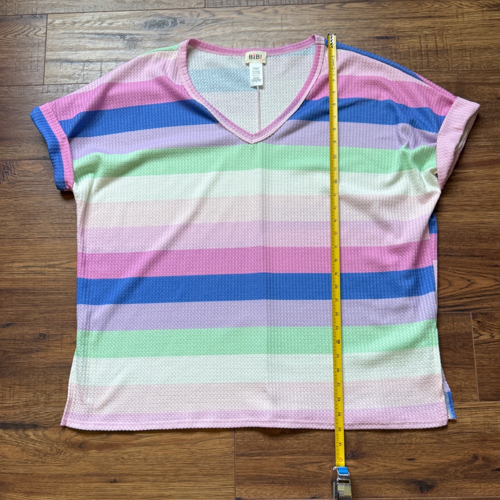 BiBi Women’s Oversized Striped Waffle Rolled Short Sleeve T Shirt Size Large - Picture 5 of 9